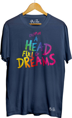 THE PRINT PLATTER Printed Men Round Neck Navy Blue T-Shirt