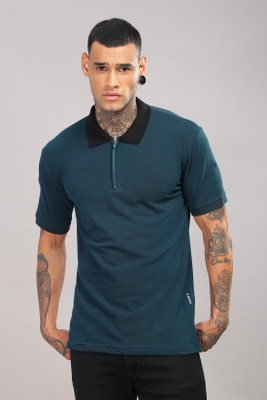 ADRO Solid Men Polo Neck Dark Blue T-Shirt