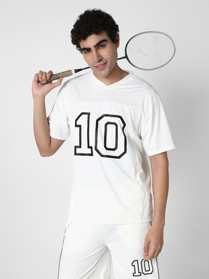 R&B Printed Men V Neck White T-Shirt