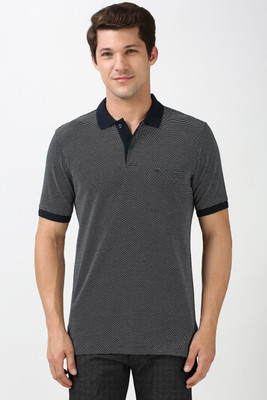 PETER ENGLAND Abstract Men Polo Neck Blue T-Shirt