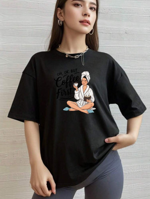 MAJESTIC FASHION Printed Women Round Neck Black T-Shirt