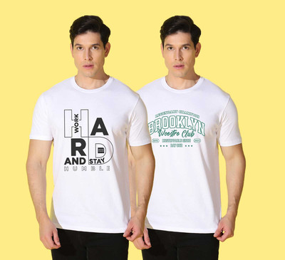 WOOSTRO Printed Men Round Neck White T-Shirt