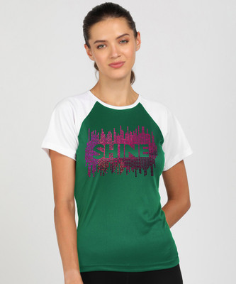 SHASHVI Typography Women Round Neck Green, White T-Shirt