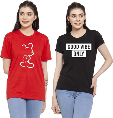 Hurraybuddy Graphic Print Women Round Neck Red, Black T-Shirt