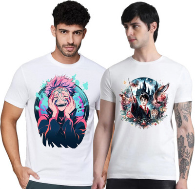 FIRST ARRIVAL Printed Men Round Neck White T-Shirt