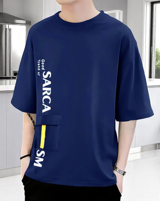 FASHIUM Typography Men Round Neck Navy Blue T-Shirt