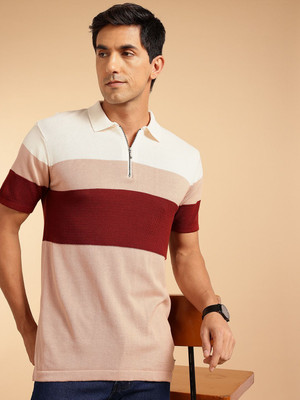 French Connection Striped Men Polo Neck Multicolor T-Shirt