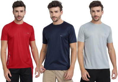 FTX Solid Men Round Neck Silver, Red, Blue T-Shirt