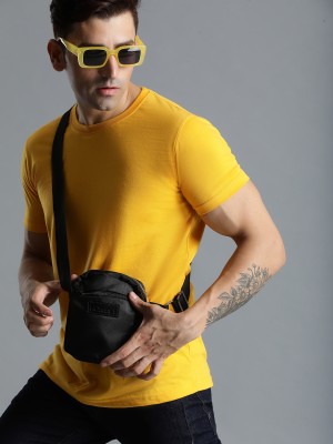 HUMMEL Solid Men Round Neck Yellow T-Shirt