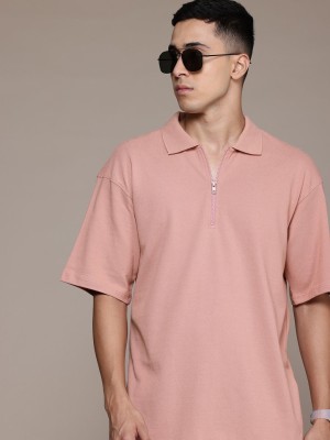 Roadster Solid Men Polo Neck Pink T-Shirt