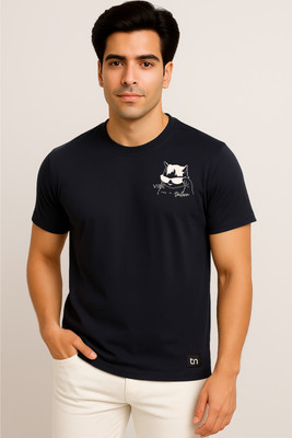 Tailorn Typography Men Round Neck Navy Blue T-Shirt