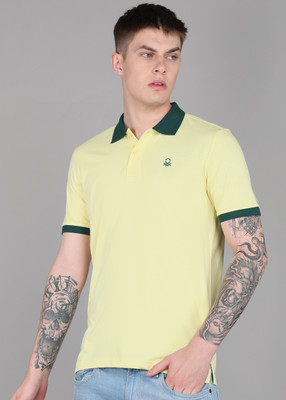 United Colors of Benetton Solid Men Polo Neck Yellow T-Shirt