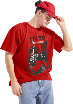 Leotude Printed Men Round Neck Red T-Shirt