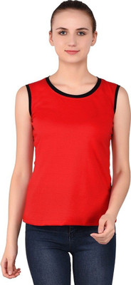 GEUM Solid Women Round Neck Red T-Shirt