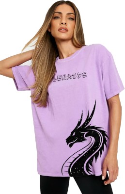 Leotude Printed Women Round Neck Purple T-Shirt