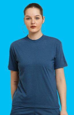 The Unicharm Solid Women Round Neck Blue T-Shirt