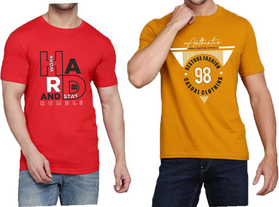 WOOSTRO Printed Men Round Neck Red, Yellow, White T-Shirt