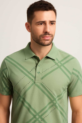 BLISS BOYS Striped Men Polo Neck Light Green T-Shirt
