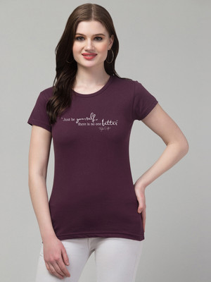 Trend Level Typography Women Round Neck Purple T-Shirt