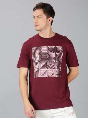UrGear Printed Men Round Neck Maroon T-Shirt