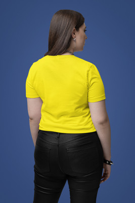 Clori Solid Women Round Neck Yellow T-Shirt
