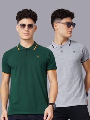 Paul Street Solid Men Polo Neck Grey, Green T-Shirt