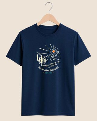 DRIPTHREAD Graphic Print Men Round Neck Navy Blue T-Shirt