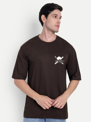 SCOTT FINCHER Printed Men Round Neck Brown T-Shirt