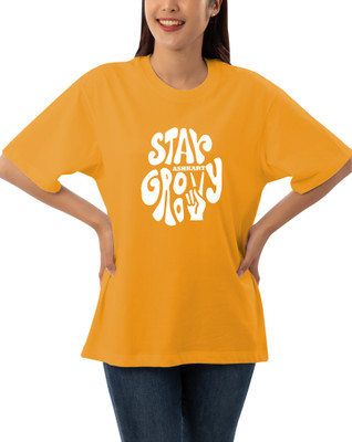 HouseOfCommon Printed Women Round Neck Yellow T-Shirt