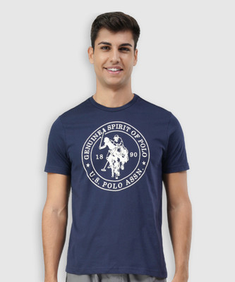 U.S. POLO ASSN. Printed, Typography Men Round Neck Blue T-Shirt