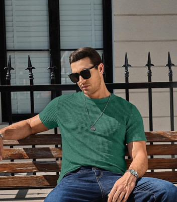 BOOM BAAM Solid Men Round Neck Green T-Shirt