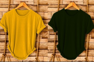 SR Fashion Printed Men Round Neck Yellow, Dark Green T-Shirt