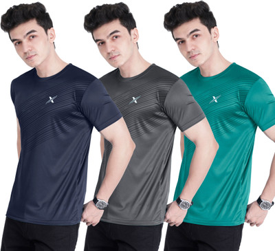 Cruister Solid Men Round Neck Navy Blue, Grey, Dark Green T-Shirt