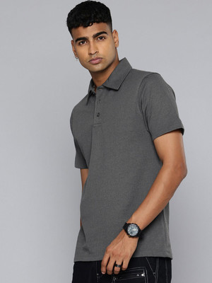 R.Code by The Roadster Life Co. Solid Men Polo Neck Grey T-Shirt