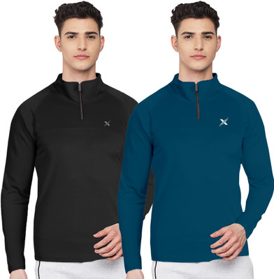 FTX Solid Men Zip Neck Multicolor T-Shirt