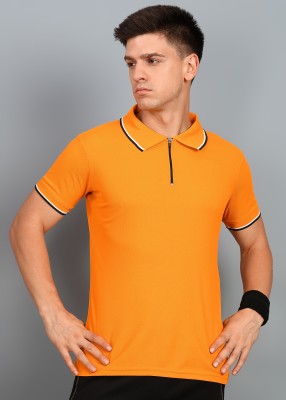 DyrectDeals Solid Men Polo Neck Orange T-Shirt