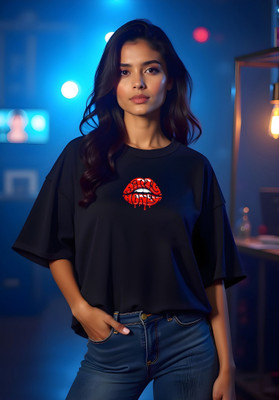 Moda Rapido Graphic Print Women Round Neck Black T-Shirt