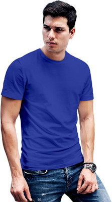 Fighterhero Solid Men Round Neck Blue T-Shirt