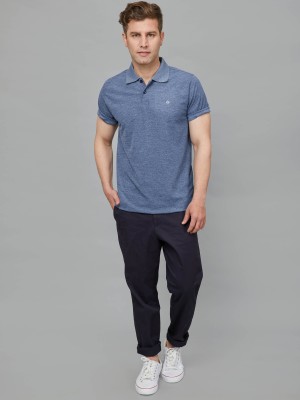 HouseOfCommon Solid Men Polo Neck Dark Blue T-Shirt