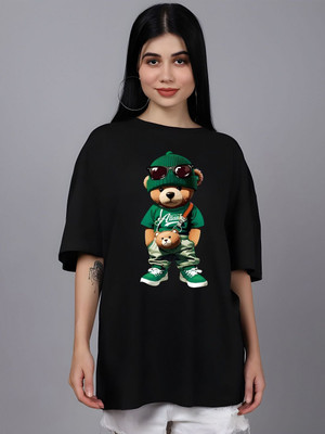 Moda Rapido Graphic Print Women Round Neck Black T-Shirt