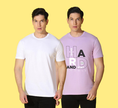 WOOSTRO Printed, Solid Men Round Neck Multicolor T-Shirt