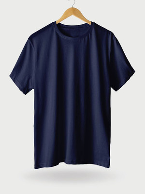 OrrganicChics Solid Men Round Neck Navy Blue T-Shirt