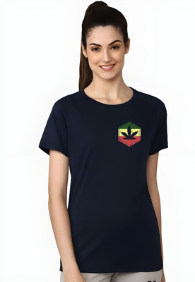 SZN Graphic Print Women Round Neck Dark Blue T-Shirt