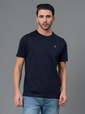 Red Tape Solid Men Round Neck Blue T-Shirt