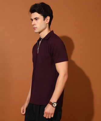 METRONAUT Self Design Men Polo Neck Maroon T-Shirt