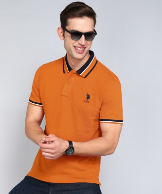 U.S. POLO ASSN. Solid Men Polo Neck Orange T-Shirt