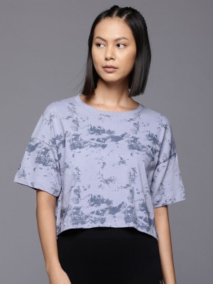 HRX by Hrithik Roshan Printed Women Round Neck Blue T-Shirt