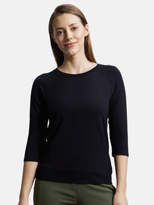 JOCKEY Solid Women Round Neck Black T-Shirt