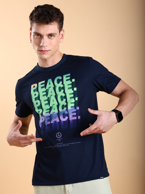 HIGHLANDER Printed Men Round Neck Dark Blue T-Shirt