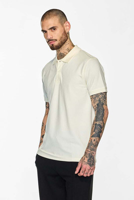 Snitch Solid Men Polo Neck Beige T-Shirt